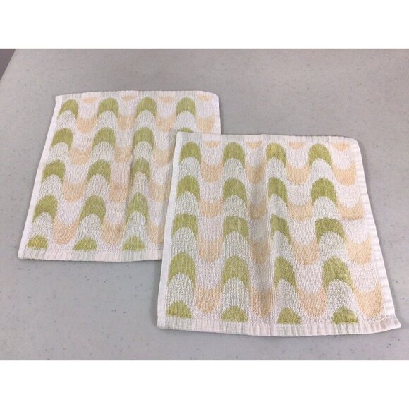 Vintage Mid Century Retro 70s Washcloth Pair Abstract Print - Picture 1 of 6